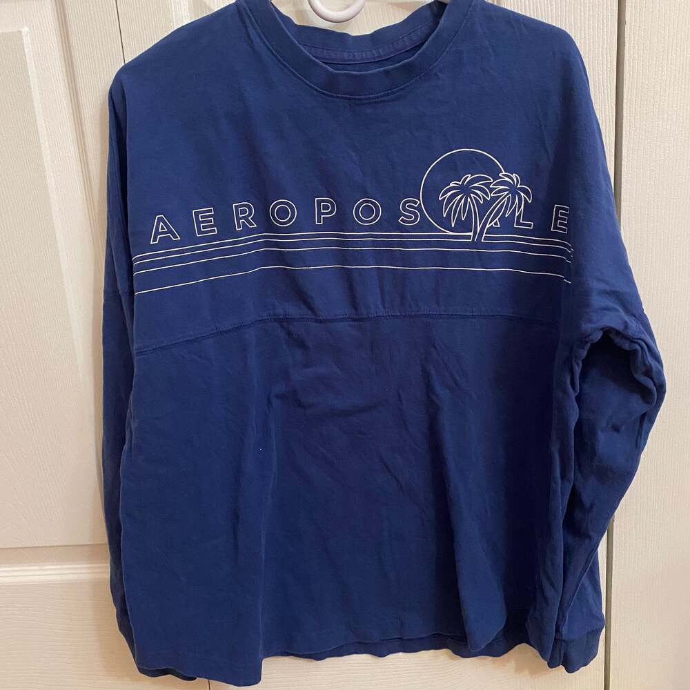 Vintage Aeropostale Blue Long Sleeve Graphic Spell Out T-Shirt